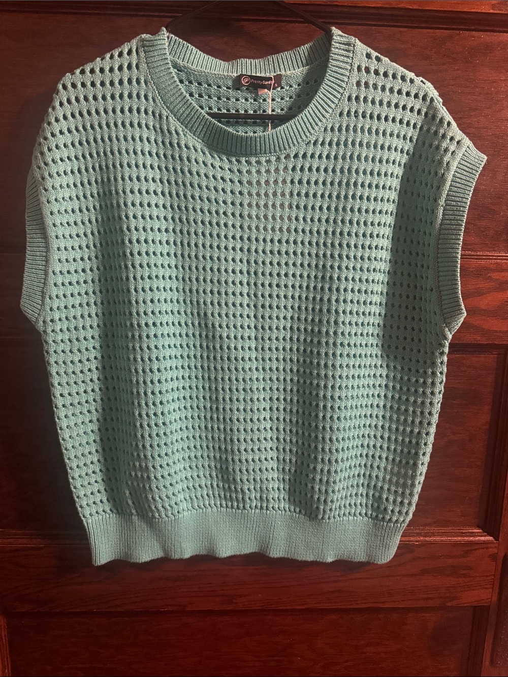 Prettygarden Crochet Cap Sleeve Crewneck Sweater in Teal. NWT
